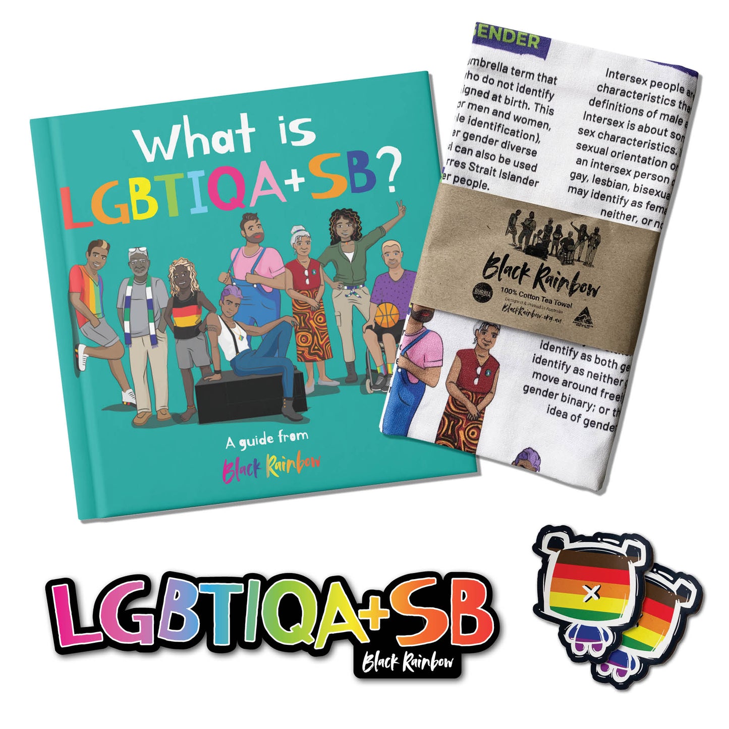Black Rainbow's What is LGBTIQA+SB? Guidebook + Tea Towel Bundle
