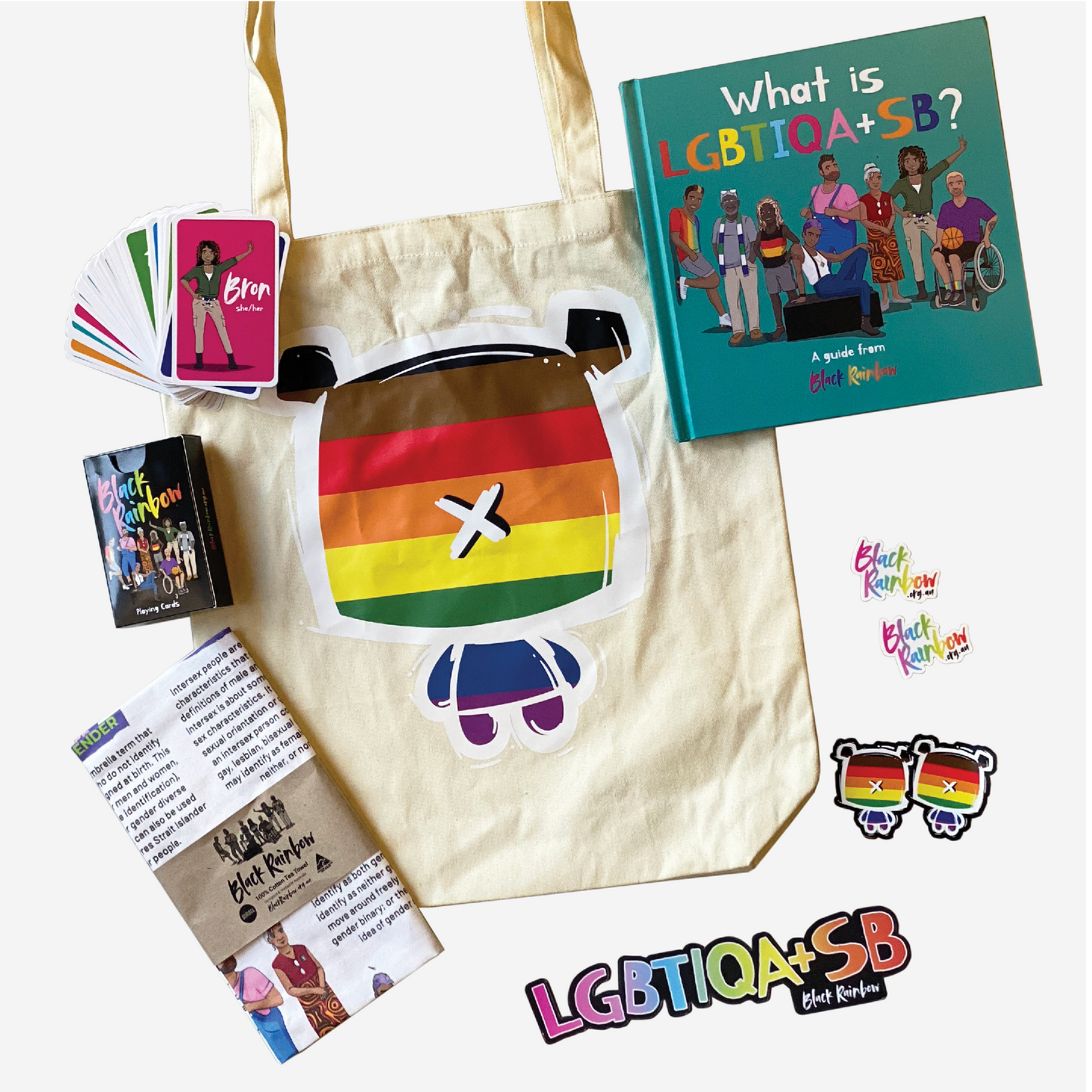 Black Rainbow's What is LGBTIQA+SB? Guidebook and White Tote Bundle - FREE Purple Tee!